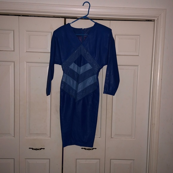 ROYAL BLUE LEATHER DRESS - Picture 7 of 8
